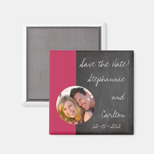 Chalkboard roze bruiloft aankondiging magneet (Voorkant / Achterkant)