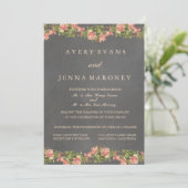  Chalkboard Roze Flower Wedding Invitation Kaart (Staand voorkant)