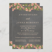  Chalkboard Roze Flower Wedding Invitation Kaart (Voorkant / Achterkant)