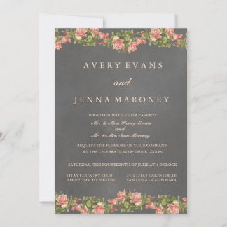  Chalkboard Roze Flower Wedding Invitation Kaart