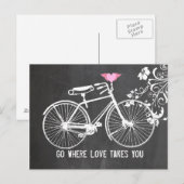 Chalkboard roze gevleugelde hart fiets liefde briefkaart (Voorkant / Achterkant)
