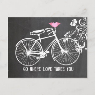 Chalkboard roze gevleugelde hart fiets liefde briefkaart