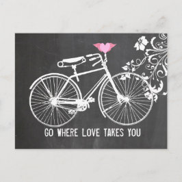 Chalkboard roze gevleugelde hart fiets liefde briefkaart