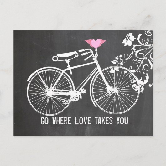 Chalkboard roze gevleugelde hart fiets liefde briefkaart (Voorkant)