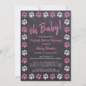 Chalkboard roze Girl Paw Print Virtual Baby shower Kaart (Voorkant)
