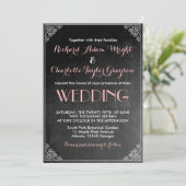 Chalkboard Roze Gray Wedding Uitnodiging (Staand voorkant)