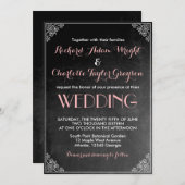 Chalkboard Roze Gray Wedding Uitnodiging (Voorkant / Achterkant)
