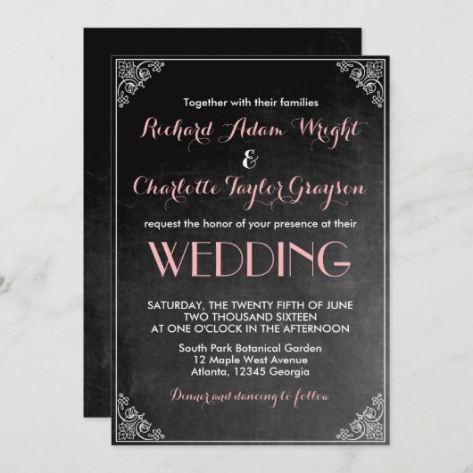 Chalkboard Roze Gray Wedding Uitnodiging (Voorkant / Achterkant)