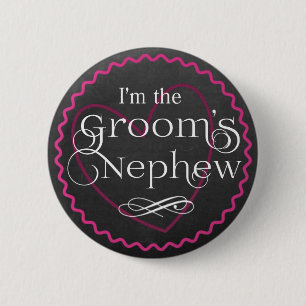 Chalkboard roze hart bruiloft neef van de bruide ronde button 5,7 cm