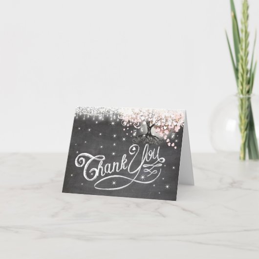 Chalkboard Roze Heart Leaf Folded Hartelijk dank Bedankkaart (Voorkant)