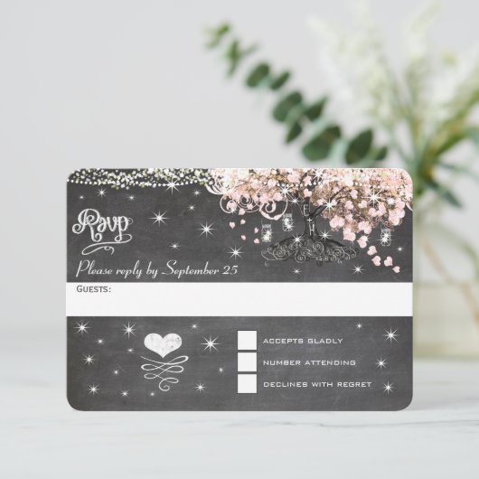 Chalkboard roze Heart Leaf Tree RSVP (Staand voorkant)