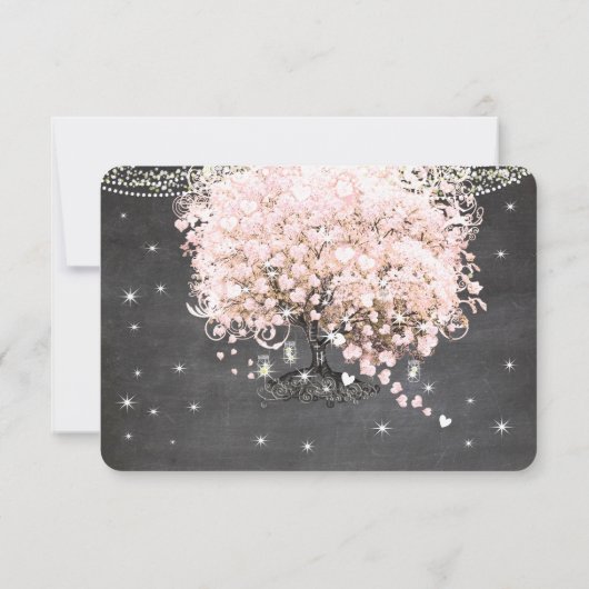 Chalkboard roze Heart Leaf Tree RSVP (Achterkant)