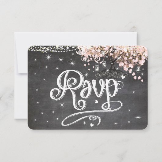 Chalkboard roze Heart Leaf Tree RSVP (Achterkant)