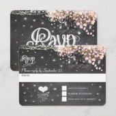 Chalkboard roze Heart Leaf Tree RSVP Kaartje (Voorkant / Achterkant)