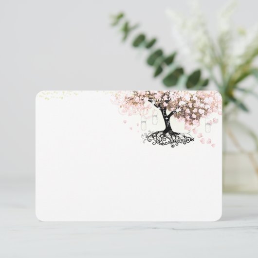 Chalkboard Roze Heart Leaf Tree Weddenschap Hartel Bedankkaart (Staand voorkant)