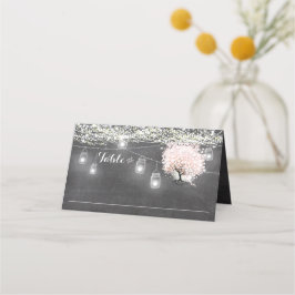 Chalkboard Roze Heart Leaf Tree Weduwgoedkaart Plaatskaartje