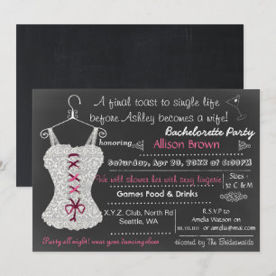 Chalkboard roze Lace Lingerie Shower Bachelorette Kaart