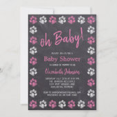 Chalkboard roze paw Baby shower Kaart (Voorkant)