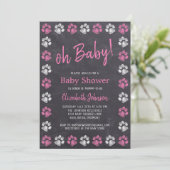 Chalkboard roze paw Baby shower Kaart (Staand voorkant)
