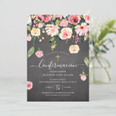 Chalkboard Roze Peonies Roos Spaanse bevestiging Kaart (Staand voorkant)