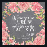 Chalkboard roze pinda's citeren trouwbord poster<br><div class="desc">Elegant rustisch modern floral chic bruiloft poster met geborsteld handgeschreven tekst zoals bijbelse scriptie: "Waar je heen gaat, ga ik heen en waar je blijft Ik blijf | Ruth 1:16 en nieuw gepersonaliseerde naam op de achtergrond van grijs krijt. — Dit poster kan een mooi trouwborddecor maken of een goed...</div>