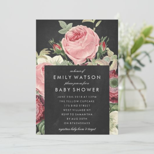 Chalkboard roze roze Baby shower - Uitnodiging (Staand voorkant)