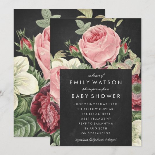 Chalkboard roze roze Baby shower - Uitnodiging (Voorkant / Achterkant)