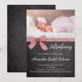 Chalkboard roze strik meisje Baby geboorte aankond Aankondiging (Voorkant / Achterkant)