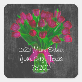 Chalkboard Roze Tulips Adres Etiket