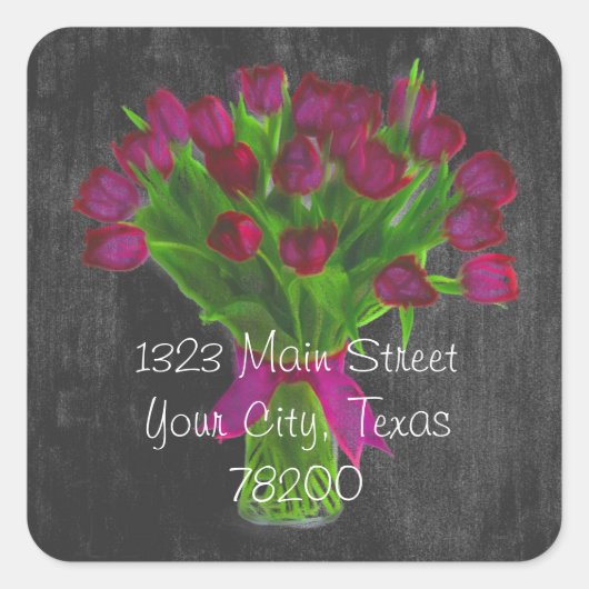 Chalkboard Roze Tulips Adres Etiket (Voorkant)