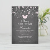 Chalkboard roze vlinder meisje Baby shower Kaart (Staand voorkant)