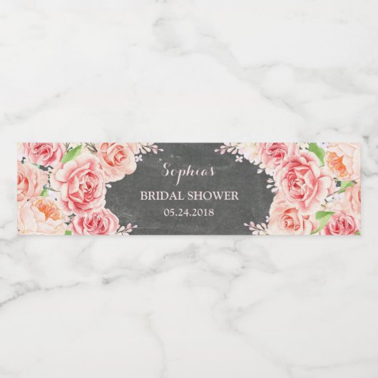 Chalkboard Roze Waterverf Flowers Vrijgezellenfees Waterfles Etiket (Enkel label)