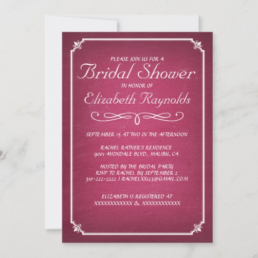 Chalkboard roze & White Bridal Shower Invitations Kaart (Voorkant)