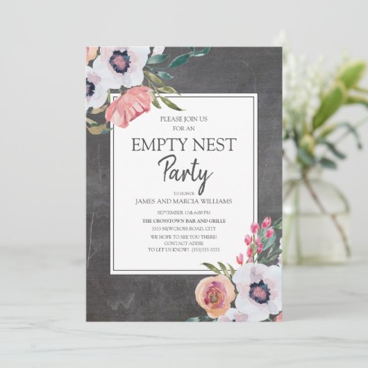  Chalkboard Roze White Floral Empty Nest Kaart (Staand voorkant)