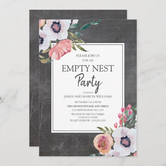  Chalkboard Roze White Floral Empty Nest Kaart (Voorkant / Achterkant)