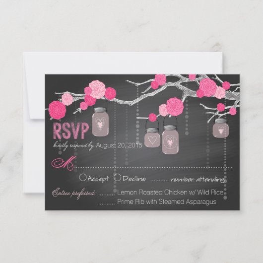 Chalkboard Rozen Branches RSVP-kaart RSVP Kaartje (Voorkant)