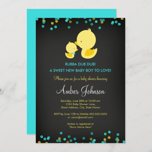 Chalkboard Rubber Duck Baby shower Uitnodiging (Voorkant / Achterkant)