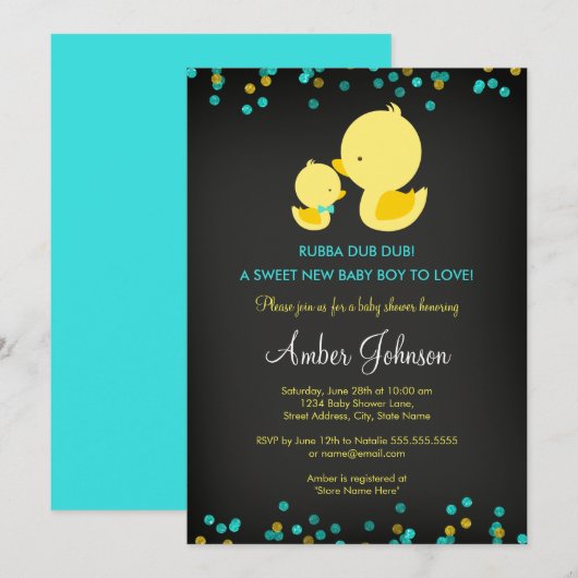 Chalkboard Rubber Duck Baby shower Uitnodiging (Voorkant / Achterkant)