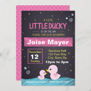 Chalkboard Rubber Ducky Invitation (Girl) Kaart