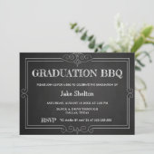 Chalkboard Rustic Afstuderen BBQ | Handgeschreven Kaart (Staand voorkant)