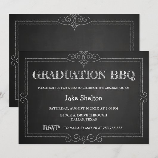 Chalkboard Rustic Afstuderen BBQ | Handgeschreven Kaart (Voorkant / Achterkant)