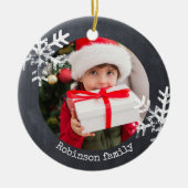 Chalkboard Rustic Circle Photo Snowflakes Keramisch Ornament (Voorkant)