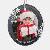 Chalkboard Rustic Circle Photo Snowflakes Keramisch Ornament (Links)
