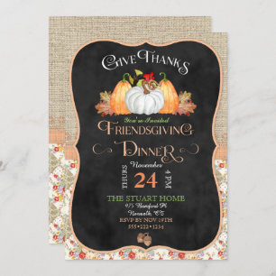 Chalkboard Rustic Country Friendsgiving Burlap Kaart