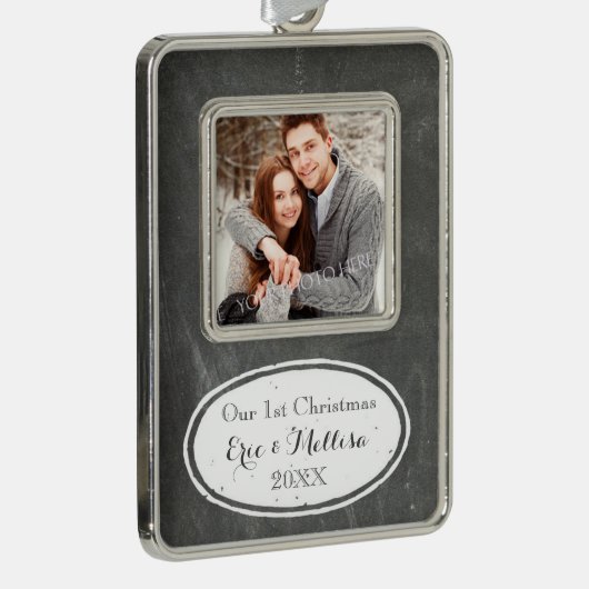 Chalkboard Rustic First-kerstcouple Ornament (Rechts)