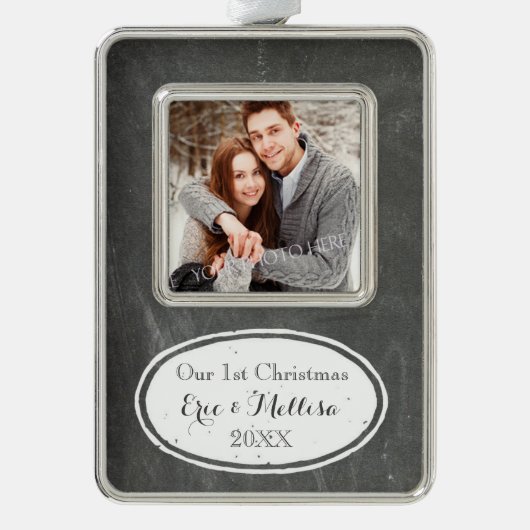 Chalkboard Rustic First-kerstcouple Ornament (Voorkant)