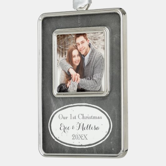 Chalkboard Rustic First-kerstcouple Ornament (Links)