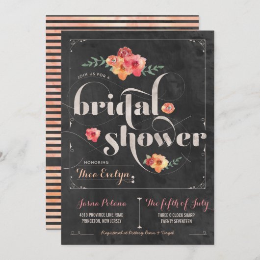Chalkboard Rustic Floral Bridal Shower Kaart (Voorkant / Achterkant)