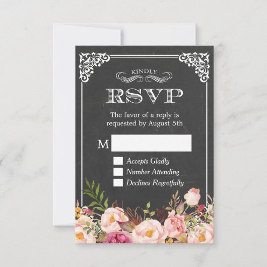  Chalkboard Rustic Floral Decor RSVP Antwoord (Voorkant)