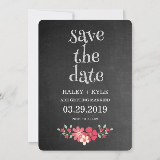 Chalkboard Rustic Floral Save the Date Typografie Kaart (Achterkant)